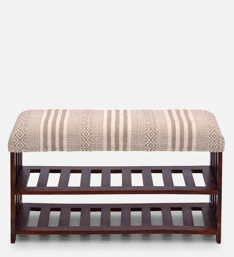 Tisy Mango Wood Storage Bench In Cotton Grey Colour