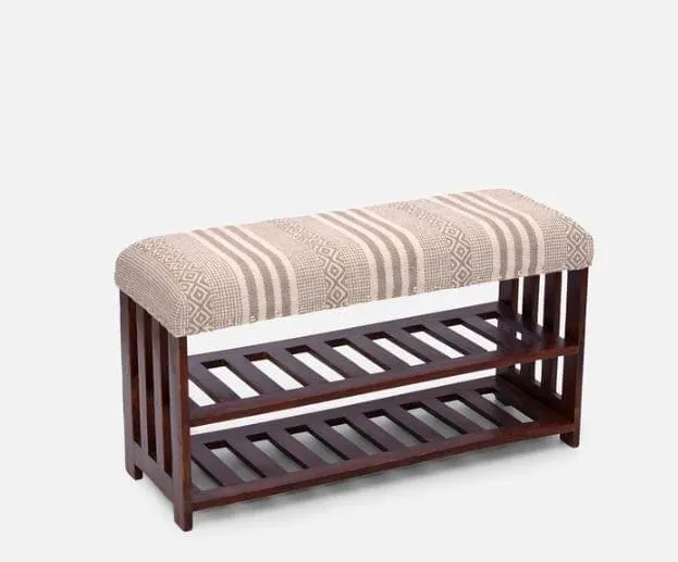 Tisy Mango Wood Storage Bench In Cotton Grey Colour