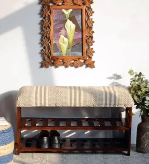 Tisy Mango Wood Storage Bench In Cotton Grey Colour