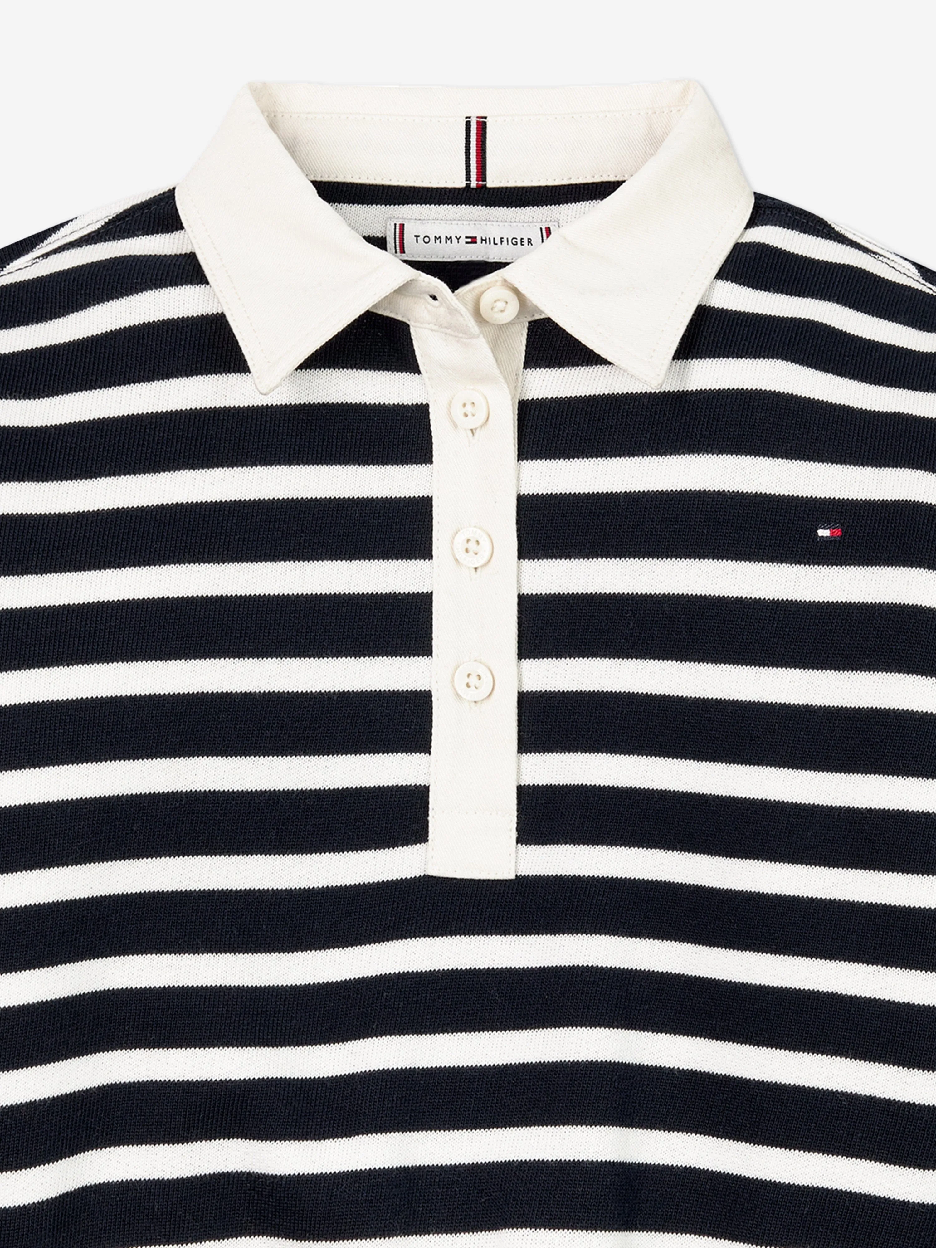 Tommy Hilfiger Girls Striped Polo Sweatshirt in Navy