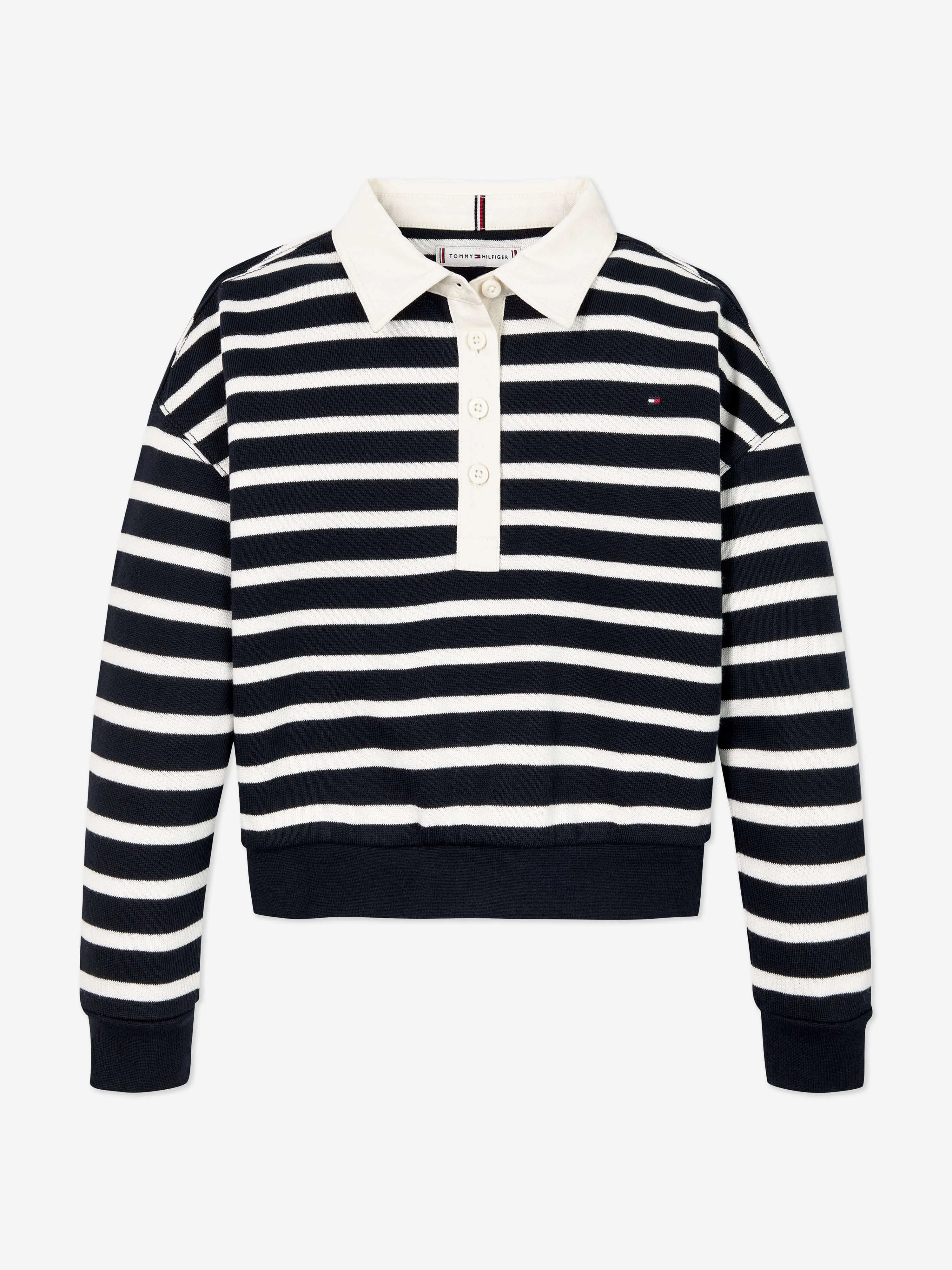 Tommy Hilfiger Girls Striped Polo Sweatshirt in Navy