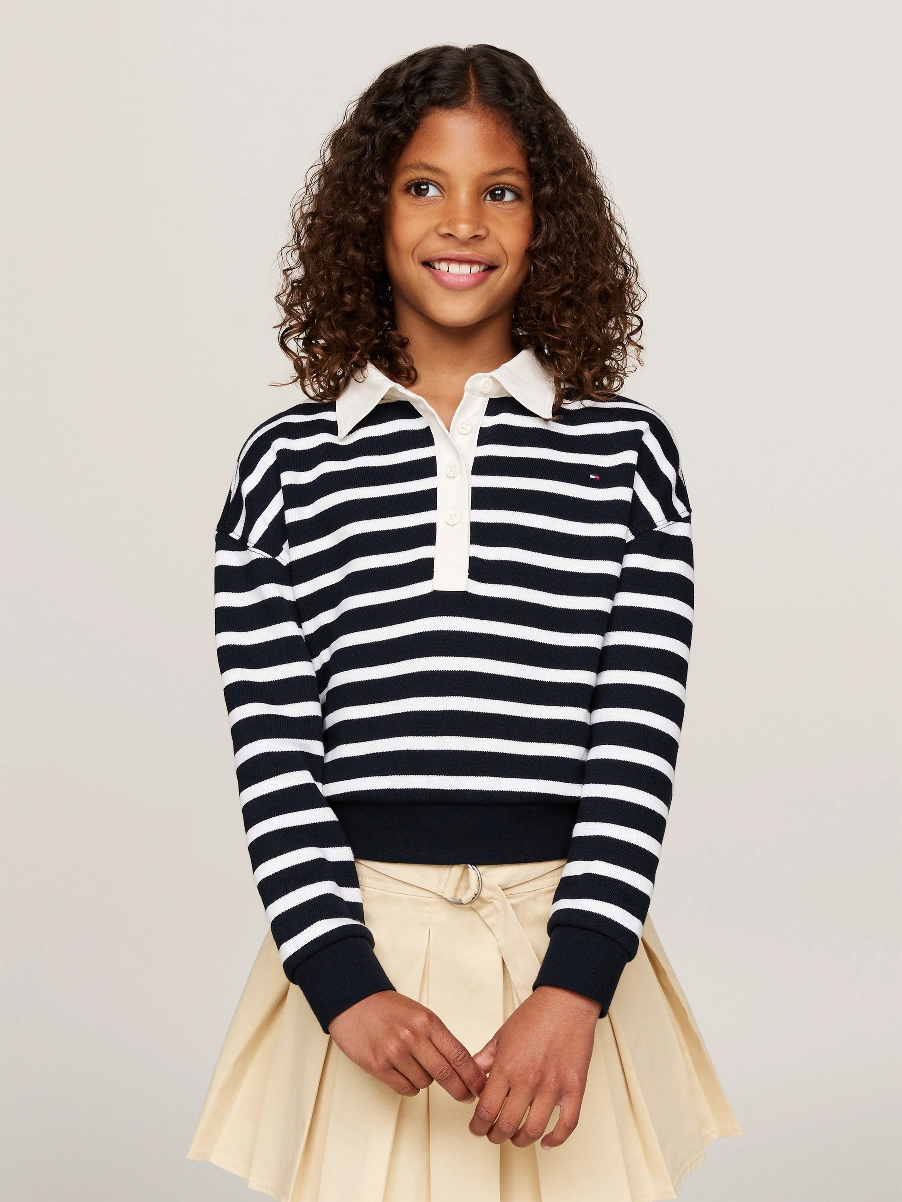 Tommy Hilfiger Girls Striped Polo Sweatshirt in Navy