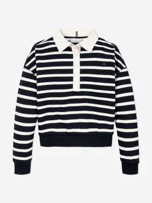 Tommy Hilfiger Girls Striped Polo Sweatshirt in Navy