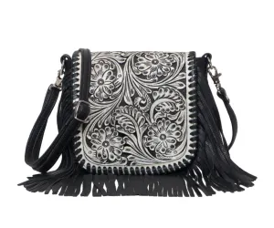 Tooling Leather Hand Carved Flap Sling Bag  TLB14- Black