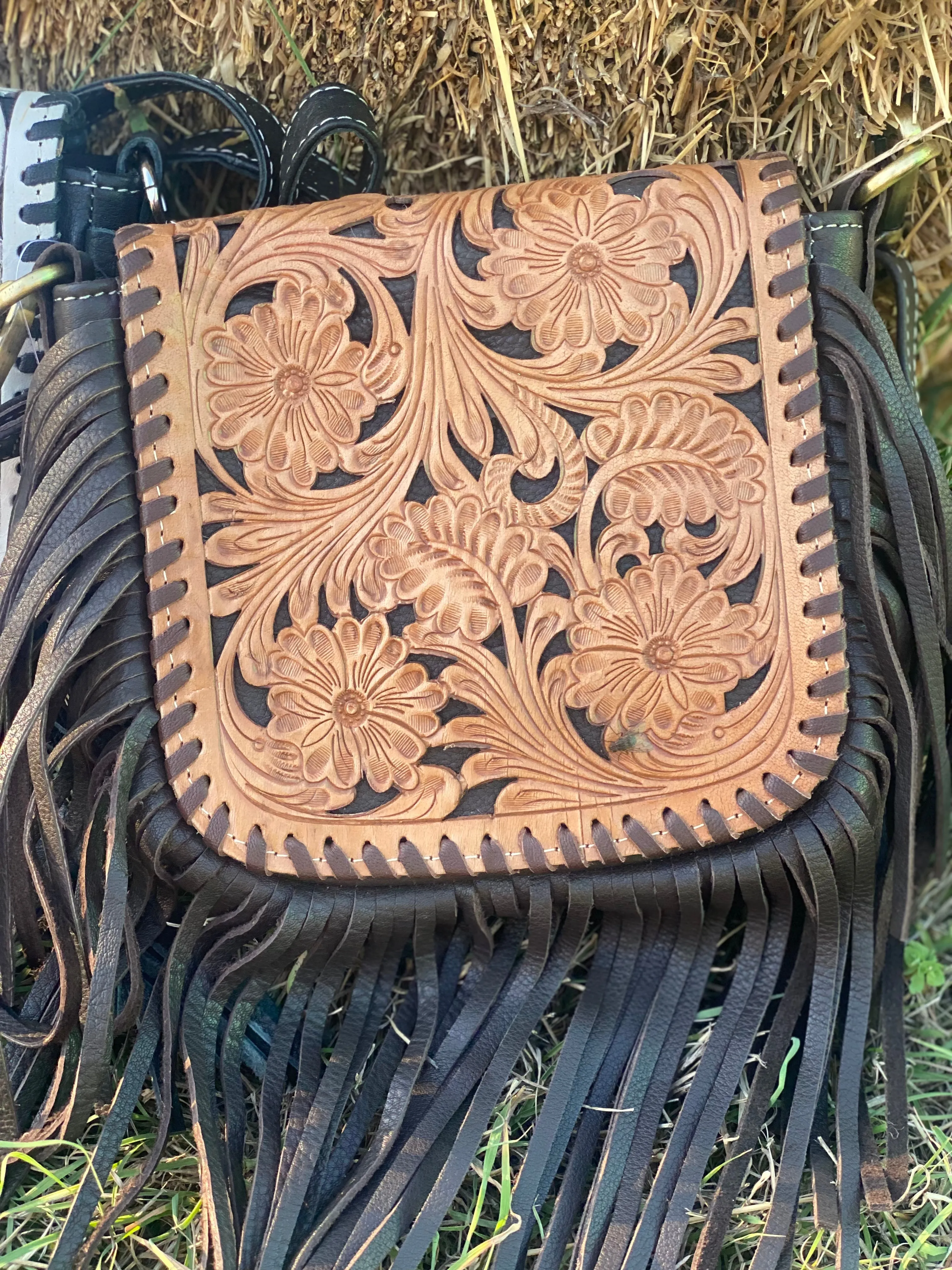 Tooling Leather Hand Carved Flap Sling Bag  TLB14- Brown