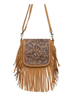 Tooling Leather Hand Carved Flap Sling Bag  TLB14- Tan