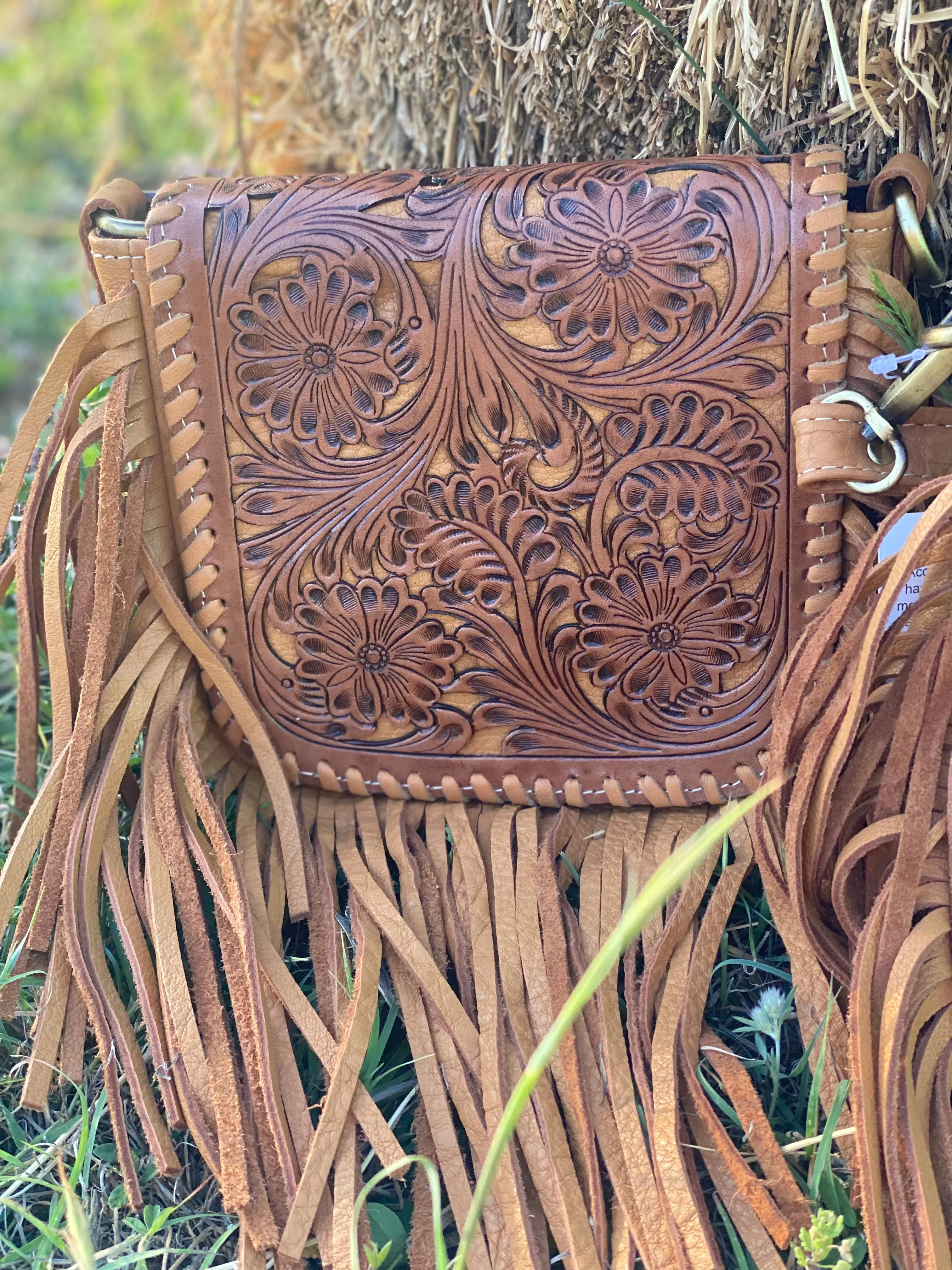 Tooling Leather Hand Carved Flap Sling Bag  TLB14- Tan