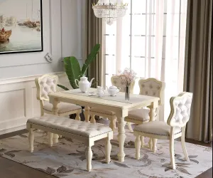 Velostine Dining Table with Bench and Chairs Set
