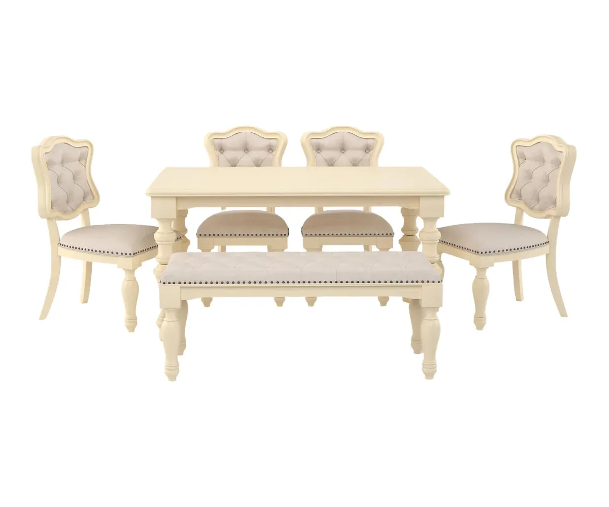 Velostine Dining Table with Bench and Chairs Set