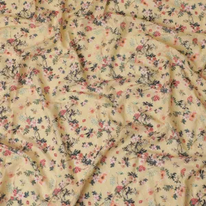 Yellow Floral Embroidered Cotton Lawn Fabric - 110 cm Width, India-D19942