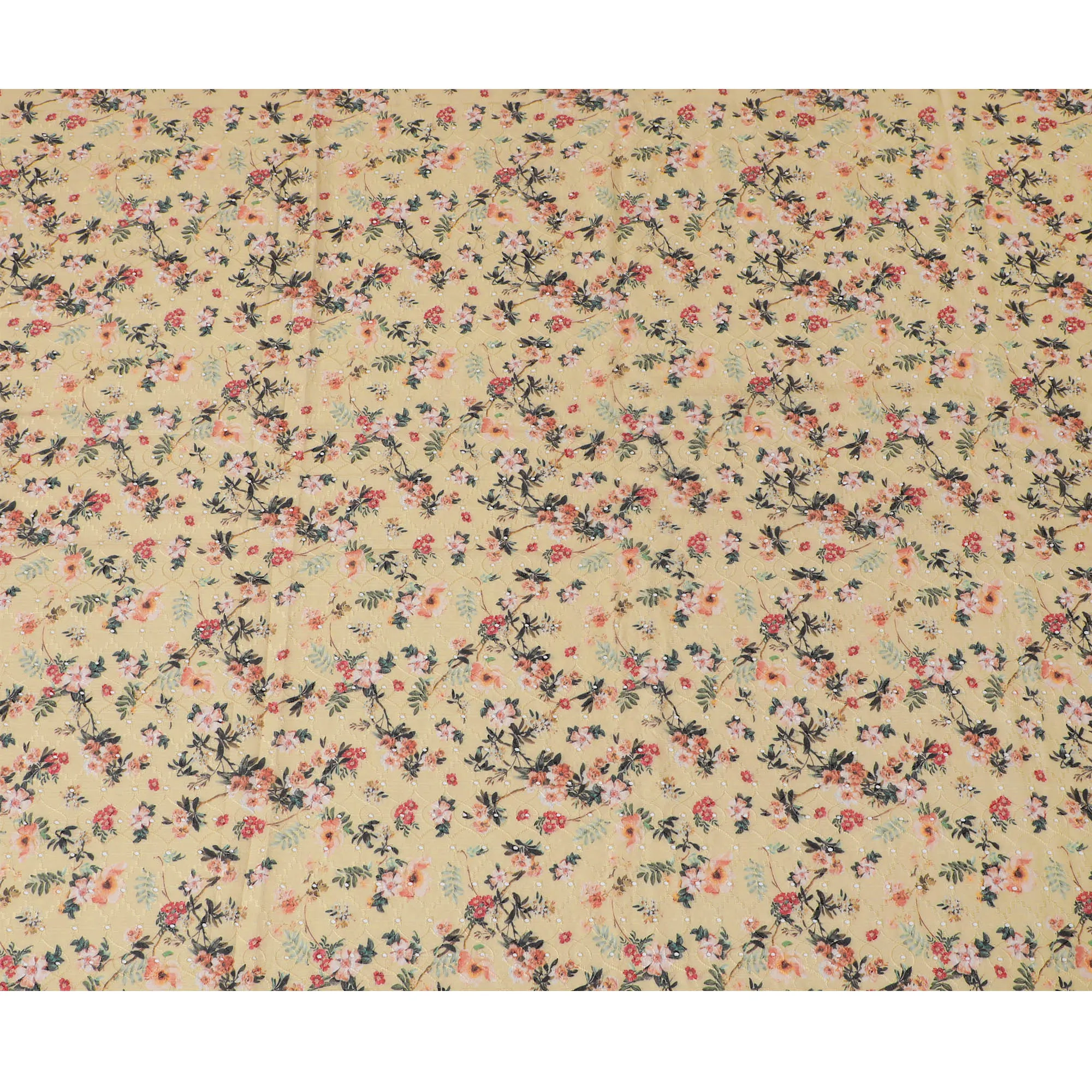 Yellow Floral Embroidered Cotton Lawn Fabric - 110 cm Width, India-D19942